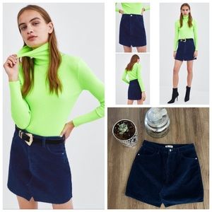 Zara TRF Collection Blue Corduroy Mini Skirt.